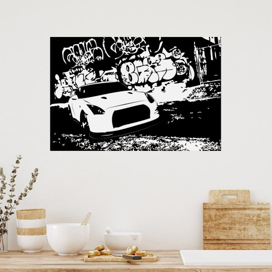 Nissan Skyline GTR mit Graffiti Hintergrund Poster (Küche)