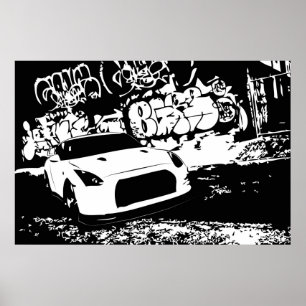 Nissan Skyline GTR mit Graffiti Hintergrund Poster