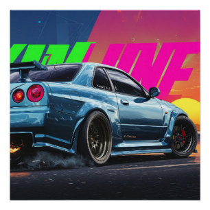 Nissan Skyline GTR R34 Poster - Bayside Blue