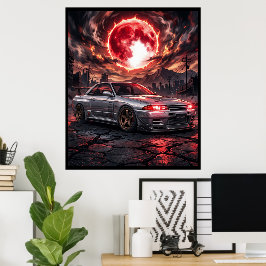 Nissan Skyline R32 unter dem karmesinroten Mond Poster