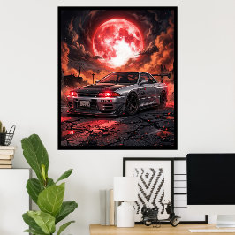 Nissan Skyline R32 unter dem karmesinroten Mond Poster
