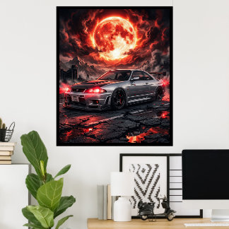 Nissan Skyline R33 Unter dem karmesinroten Mond Poster