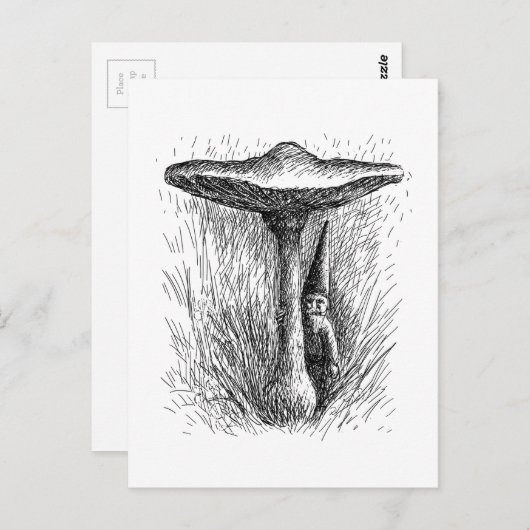 Nisse Elf Behind a Toadstool Postkarte (Vorne/Hinten)