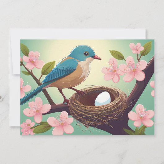 Nistest Party Bird Nest Eier Grün Rosa Blossom Einladung (Rückseite)