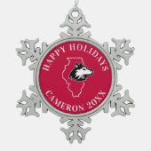 NIU Huskies Staat Liebe Schneeflocken Zinn-Ornament (Vorderseite)