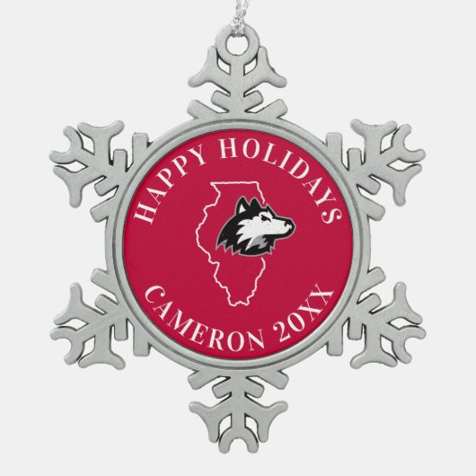 NIU Huskies Staat Liebe Schneeflocken Zinn-Ornament (Vorderseite)