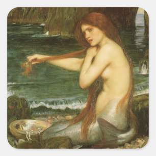 Nixe von John William Waterhouse Quadratischer Aufkleber