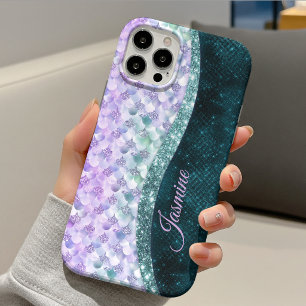 Nixen-Haut Teal-Silber-Faux-Glitter-Monogramm Case-Mate iPhone Hülle