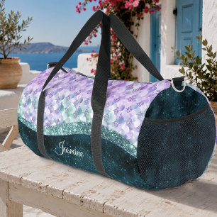 Nixen-Haut Teal Silber Faux Glitter Monogramm Duffle Bag