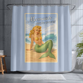 Nixen machen Wellen Retro-PinUp-Küstenstrand Blau Duschvorhang