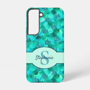 Nixen-Schuppen-Monogramm Meergrün Aqua-Blau Samsung Galaxy Hülle