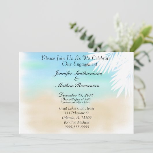 Nizza Beach Scene Theme Engagement Party Einladung (Stehend Vorderseite)