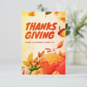 Nizza Erntedank mit der Türkei und Blätter fallen  Dankeskarte (Stehend Vorderseite)