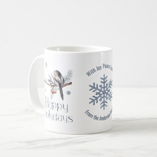 Nizza Vogel an einem Zweig. Rote Berries. Happy Ho Kaffeetasse (Vorderseite Links)