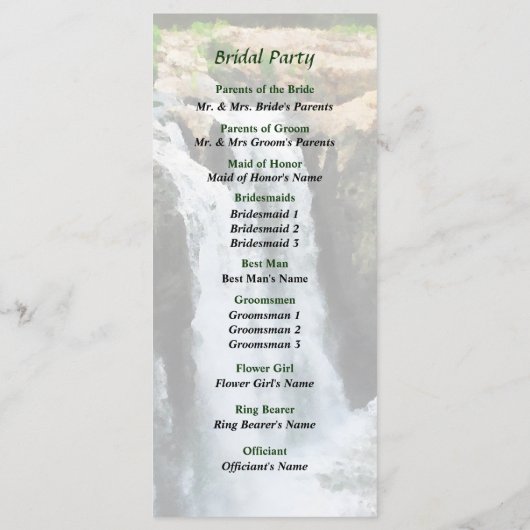 NJ - Waterfall Paterson NJ Wedding Program Programm (Rückseite)