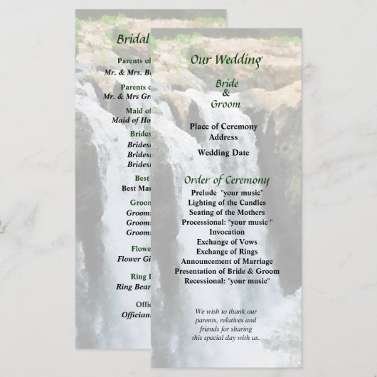NJ - Waterfall Paterson NJ Wedding Program Programm (Vorne/Hinten)