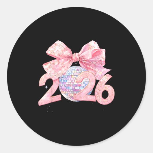 Nk Bow Coquette Disco Ball Happy New Year 2026 Runder Aufkleber (Vorderseite)