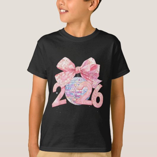 Nk Bow Coquette Disco Ball Happy New Year 2026  T-Shirt (Vorderseite)