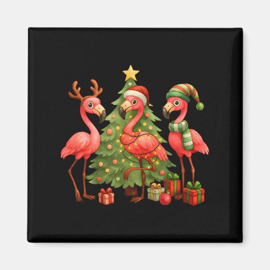 Nk Christmas Flamingos _ Cute Holiday Tree & D Magnet (Vorne)