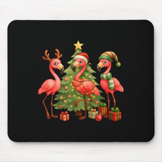 Nk Christmas Flamingos _ Cute Holiday Tree &amp; D Mousepad (Vorne)