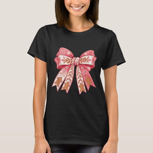 Nk Coquette Bow Christmas Gingerbread Man Girly Xm T-Shirt (Vorderseite)