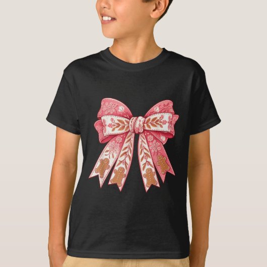 Nk Coquette Bow Christmas Gingerbread Man Girly Xm T-Shirt (Vorderseite)