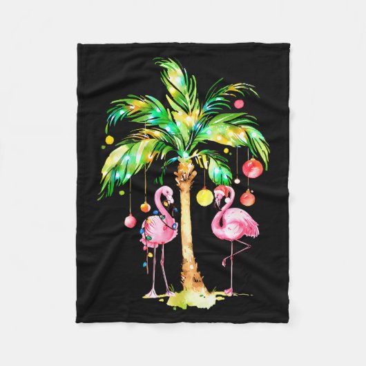 Nk Flamingo Christmas Palm Tree Trocal Xmas Holida Fleecedecke (Vorderseite)