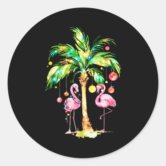 Nk Flamingo Christmas Palm Tree Trocal Xmas Holida Runder Aufkleber (Vorderseite)