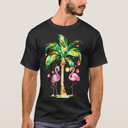 Nk Flamingo Christmas Palm Tree Trocal Xmas Holida T-Shirt (Vorderseite)