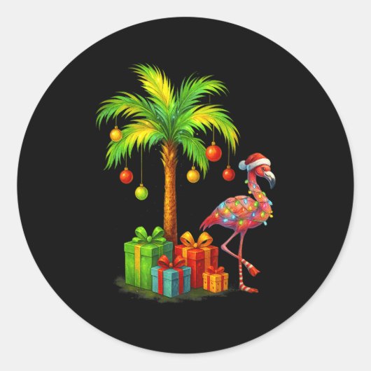 Nk Flamingo Christmas Palm Tree Trocal Xmas Runder Aufkleber (Vorderseite)