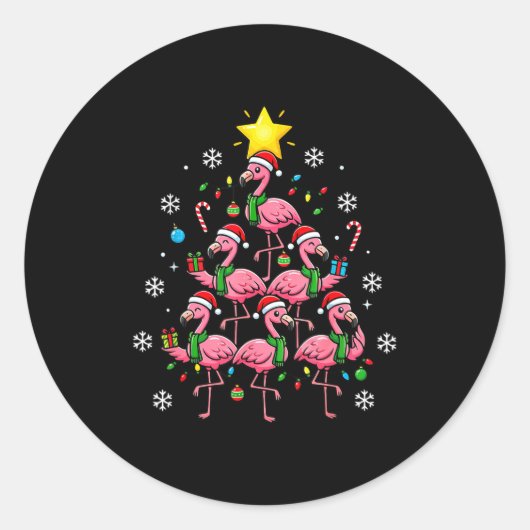Nk Flamingo Christmas Tree With Santa Hats &amp; H Runder Aufkleber (Vorderseite)