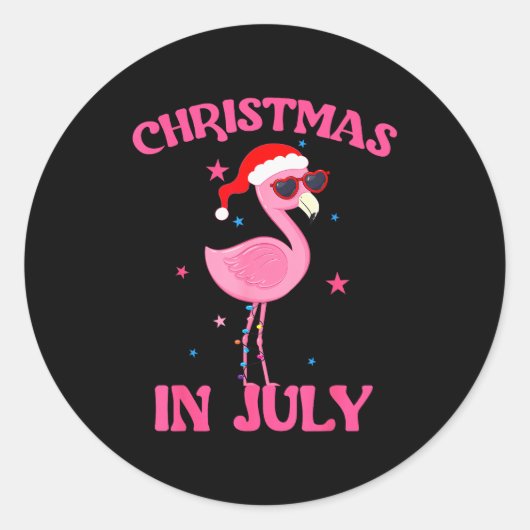 Nk Flamingo In Santa Hat Christmas In July Girl Runder Aufkleber (Vorderseite)