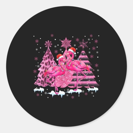 Nk Flamingo Santa Hat Leopard Christmas Tree Xmas  Runder Aufkleber (Vorderseite)