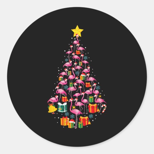 Nk Flamingo Santa Merry Christmas Tree Lights Wome Runder Aufkleber (Vorderseite)