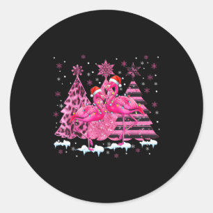 Nk Flamingo Weihnachtsmannmütze Leopard Weihnachts Runder Aufkleber