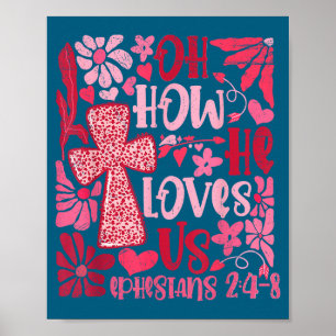 Nk Floral Oh Wie sehr er uns liebt Boho Bibelvers  Poster