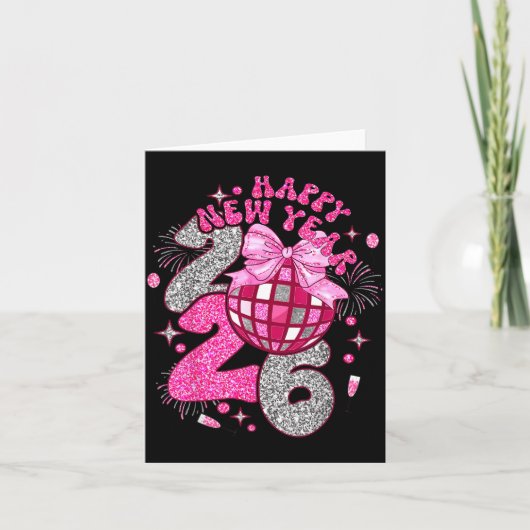 Nk Happy New Year 2026 Bow Disco Karte (Vorderseite)