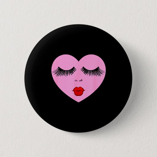 Nk Lady Heart With Eyelashes Valentines Day Kiss  Button (Vorderseite)