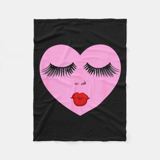 Nk Lady Heart With Eyelashes Valentines Day Kiss Fleecedecke (Vorderseite)