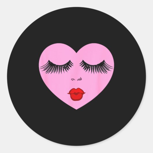 Nk Lady Heart With Eyelashes Valentines Day Kiss Runder Aufkleber (Vorderseite)