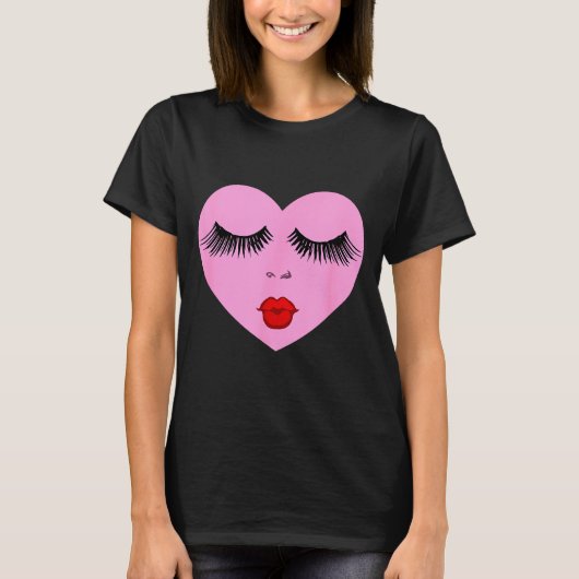 Nk Lady Heart With Eyelashes Valentines Day Kiss T-Shirt (Vorderseite)