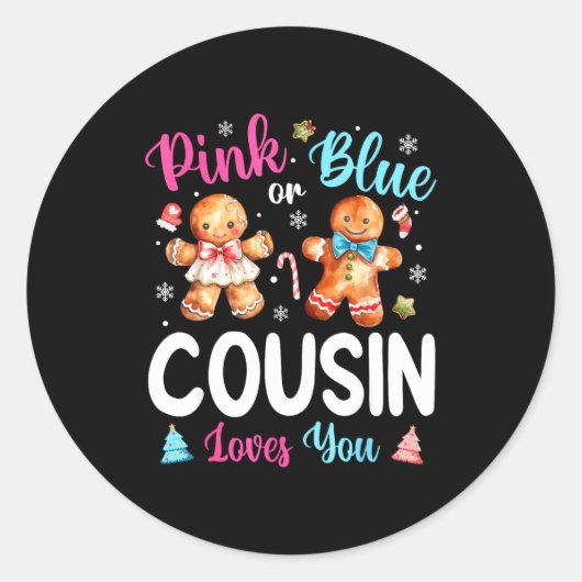 Nk Or Blue Cousin Loves You Gender Reveal Christma Runder Aufkleber (Vorderseite)