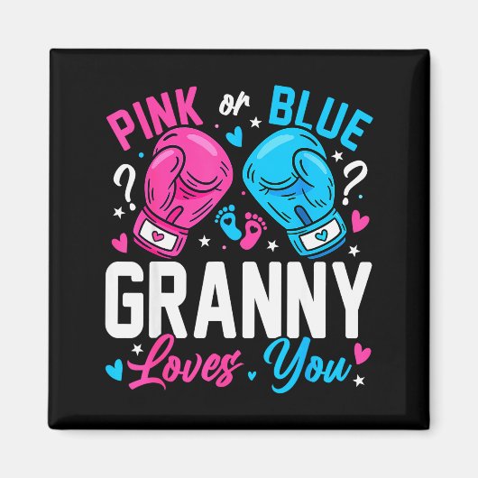 Nk Or Blue Granny Loves You Boxing Gender Reveal Magnet (Vorne)