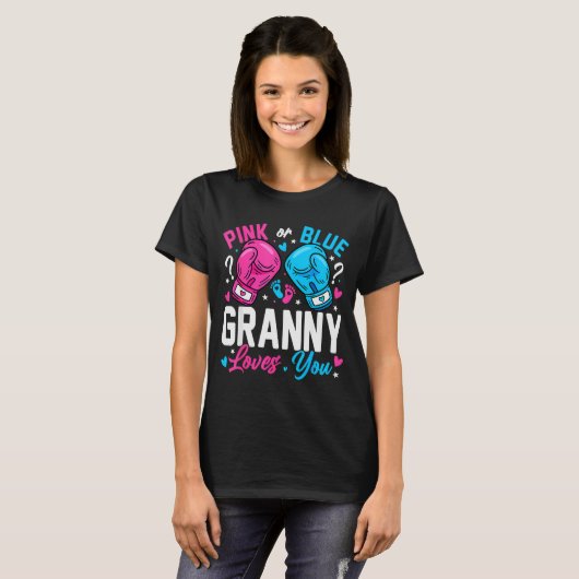 Nk Or Blue Granny Loves You Boxing Gender Reveal T-Shirt (Vorne ganz)