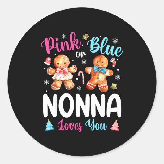 Nk Or Blue Nonna Loves You Gender Reveal Christmas Runder Aufkleber (Vorderseite)