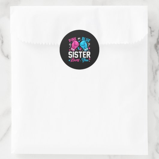 Nk Or Blue Sister Loves You Boxing Gender Reveal Runder Aufkleber (Tasche)