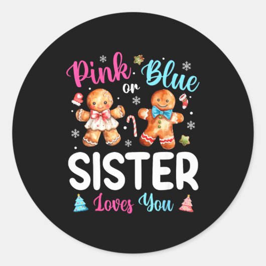 Nk Or Blue Sister Loves You Gender Reveal Christma Runder Aufkleber (Vorderseite)