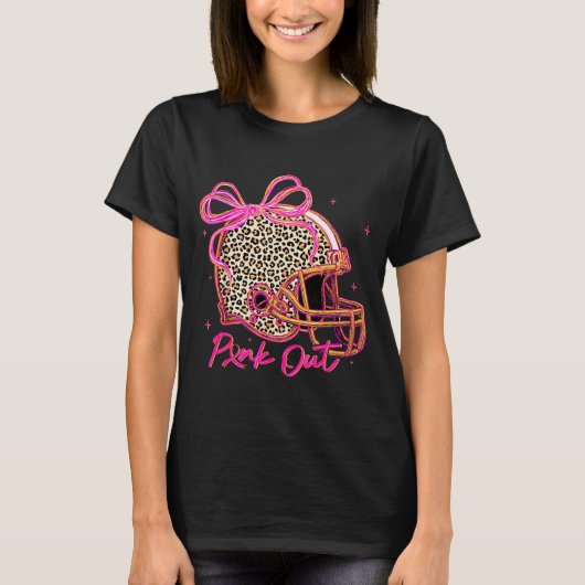 Nk Out Leopard Football Helmet Bow Preppy Breast C T-Shirt (Vorderseite)
