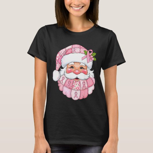 Nk Patchwork Santa Breast Cancer Awareness Christm T-Shirt (Vorderseite)