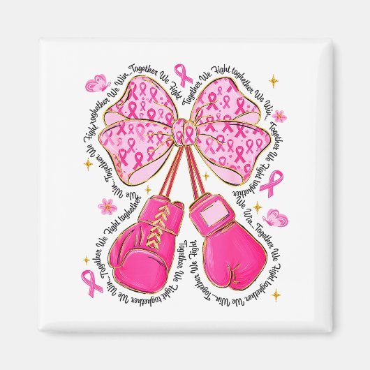 Nk Ribbon Bow Boxing Gloves Breast Cancer Awarenes Magnet (Vorne)